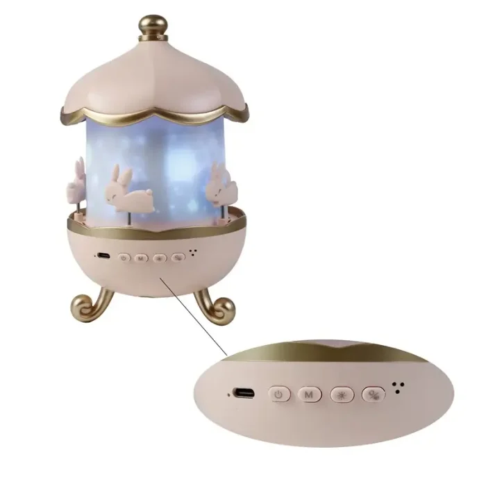 چراغ خواب کودک مدل ‎کاروسل موزیکال طرح چرخ و فلک خرگوش کد WHE11