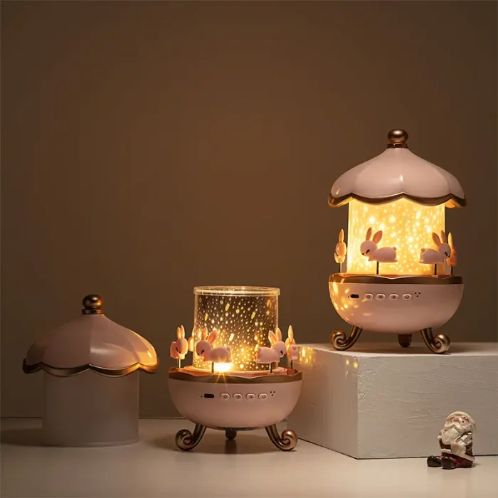 چراغ خواب کودک مدل ‎کاروسل موزیکال طرح چرخ و فلک خرگوش کد WHE11