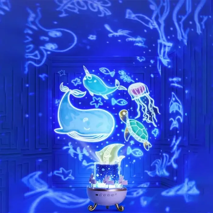 چراغ خواب کودک مدل ‎کاروسل موزیکال طرح چرخ و فلک خرگوش کد WHE11