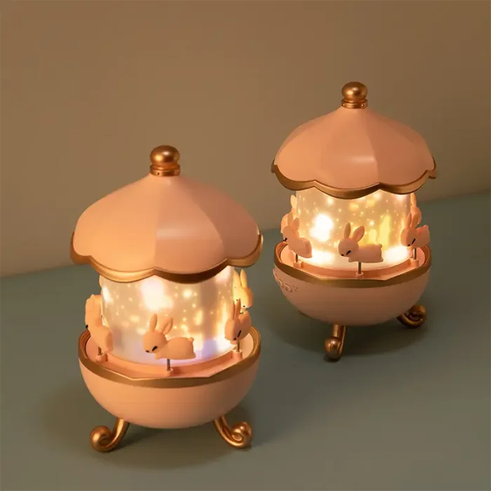 چراغ خواب کودک مدل ‎کاروسل موزیکال طرح چرخ و فلک خرگوش کد WHE11