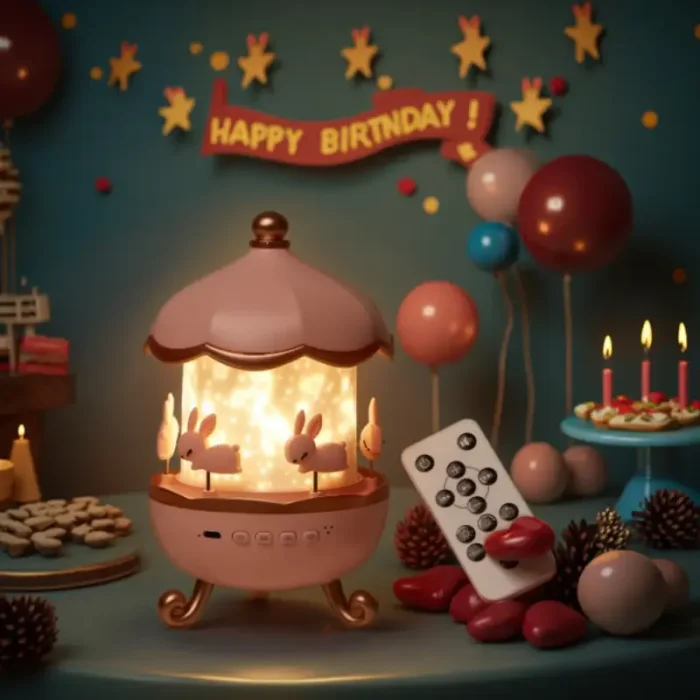 چراغ خواب کودک مدل ‎کاروسل موزیکال طرح چرخ و فلک خرگوش کد WHE11