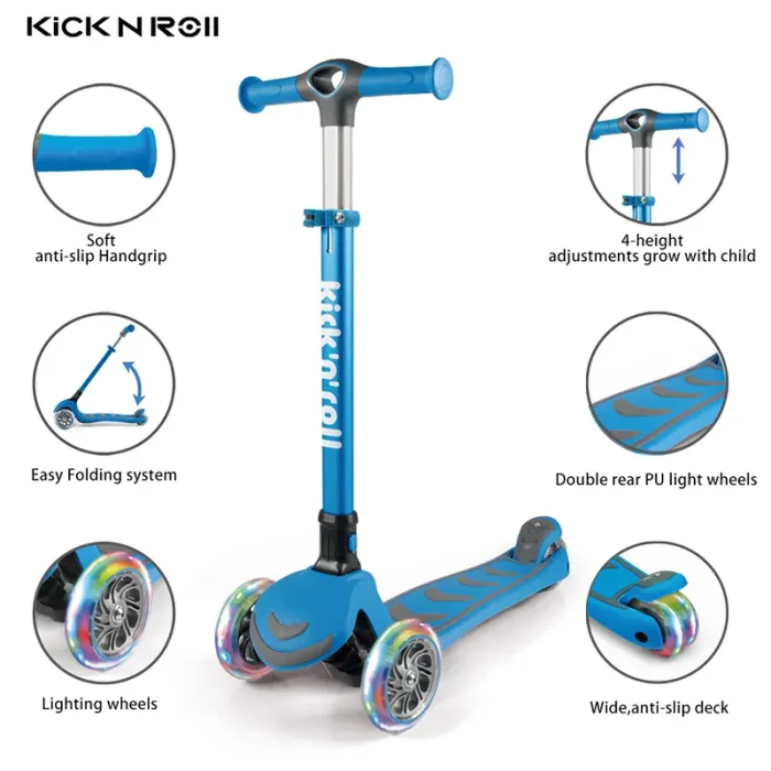 اسکوتر کودک تاشو کیک اند رول Kick and roll Scooter رنگ آبی کد P/S6/AB