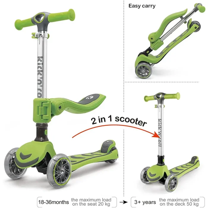 اسکوتر کودک تاشو کیک اند رول Kick and roll Scooter رنگ سبز کد P/S6/SA