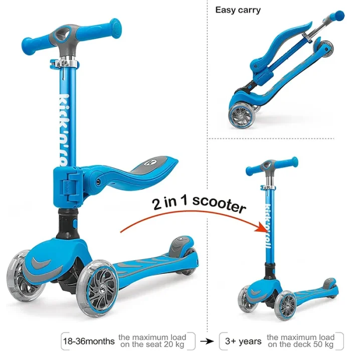 اسکوتر کودک تاشو کیک اند رول Kick and roll Scooter رنگ آبی کد P/S6 2in1/AB