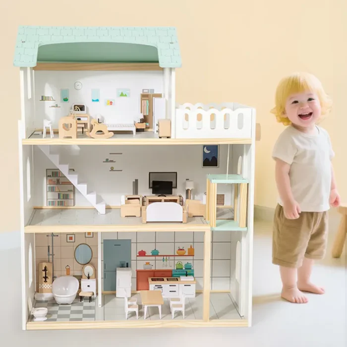 خانه عروسک چوبی با لوازم رنگ سفید کد MMM981