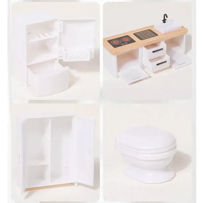 خانه عروسک چوبی با لوازم رنگ سفید کد MMM981