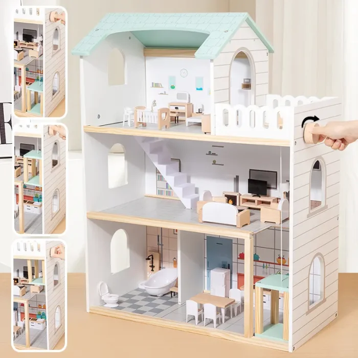 خانه عروسک چوبی با لوازم رنگ سفید کد MMM981