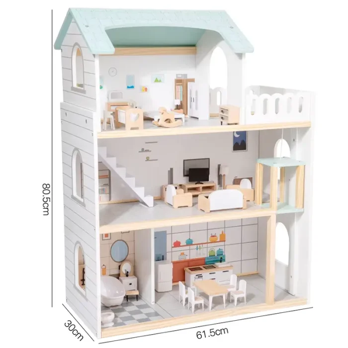 خانه عروسک چوبی با لوازم رنگ سفید کد MMM981