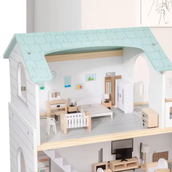 خانه عروسک چوبی با لوازم رنگ سفید کد MMM981