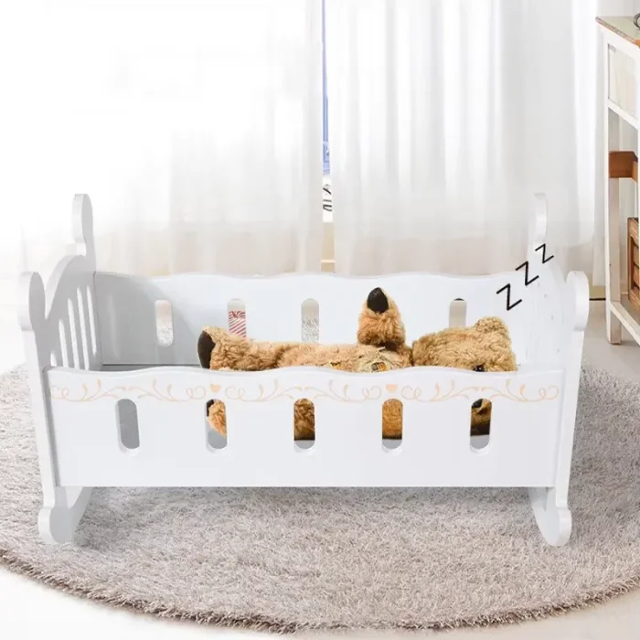 گهواره عروسک چوبی رنگ سفید کد MMM997