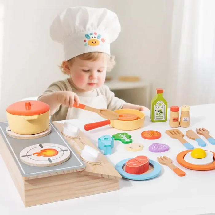 اسباب بازی اجاق گاز رومیزی چوبی با لوازم کد MMM859