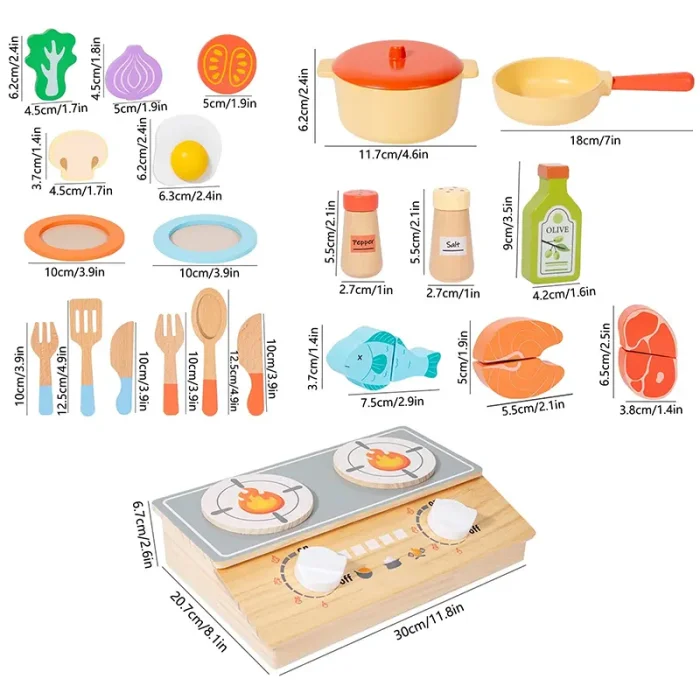 اسباب بازی اجاق گاز رومیزی چوبی با لوازم کد MMM859