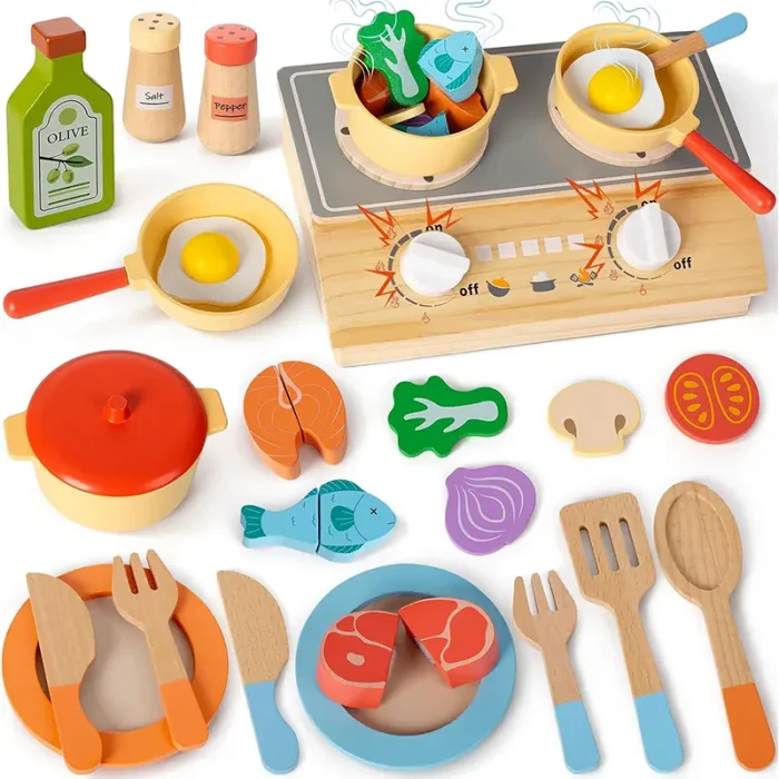 اسباب بازی اجاق گاز رومیزی چوبی با لوازم کد MMM859