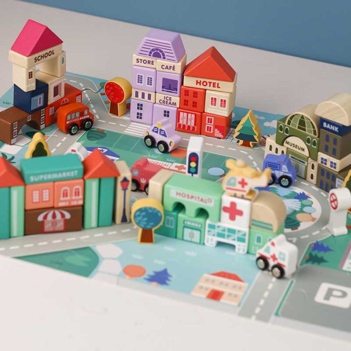 بریکس چوبی خانه سازی 115 تکه با صفحه بازی کد JHTOY101