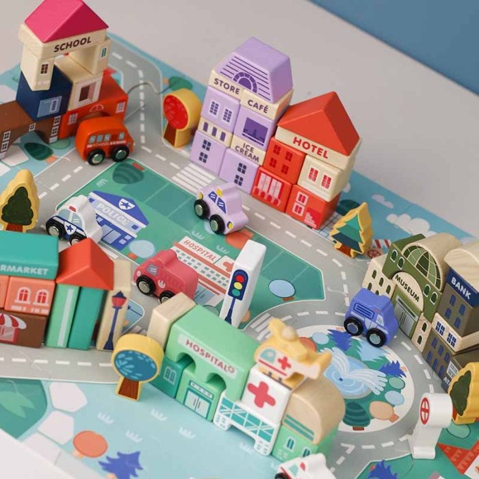 بریکس چوبی خانه سازی 115 تکه با صفحه بازی کد JHTOY101