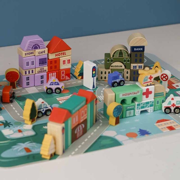 بریکس چوبی خانه سازی 115 تکه با صفحه بازی کد JHTOY101