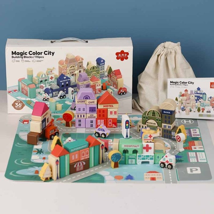 بریکس چوبی خانه سازی 115 تکه با صفحه بازی کد JHTOY101