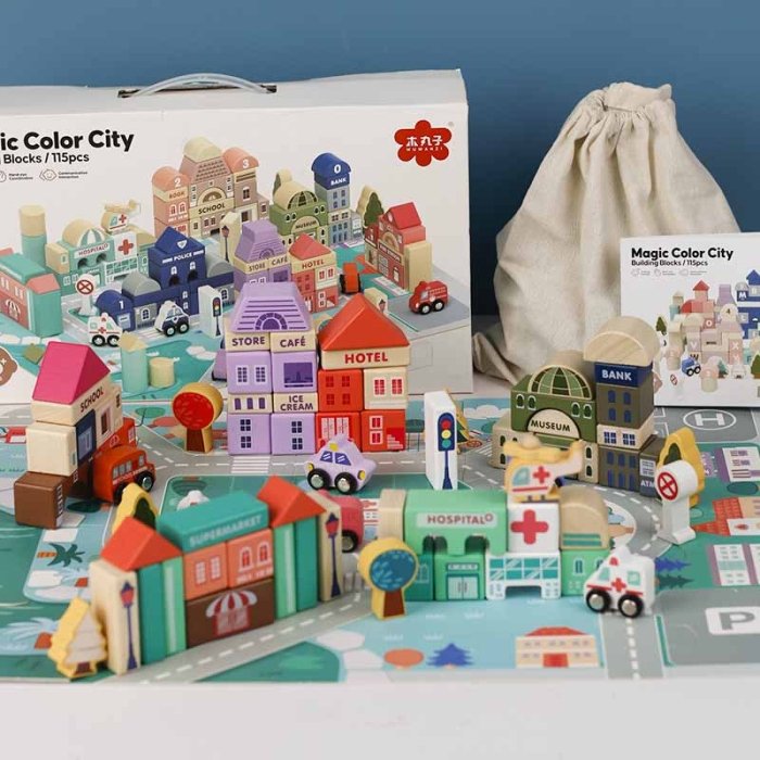 بریکس چوبی خانه سازی 115 تکه با صفحه بازی کد JHTOY101