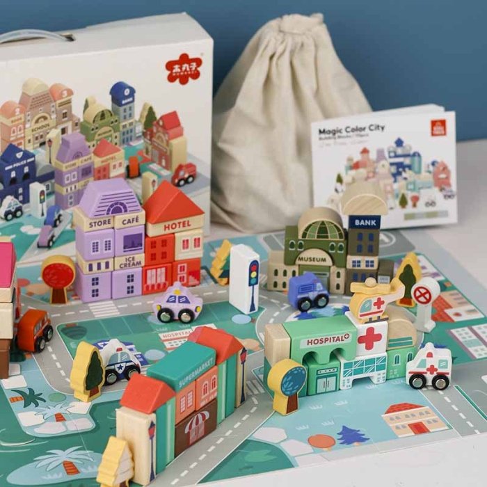 بریکس چوبی خانه سازی 115 تکه با صفحه بازی کد JHTOY101