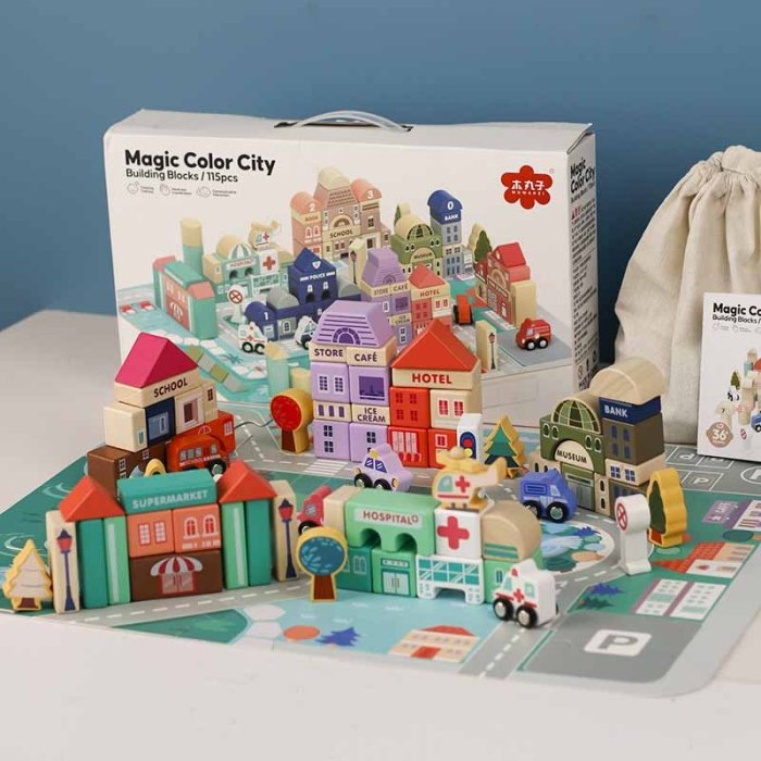 بریکس چوبی خانه سازی 115 تکه با صفحه بازی کد JHTOY101