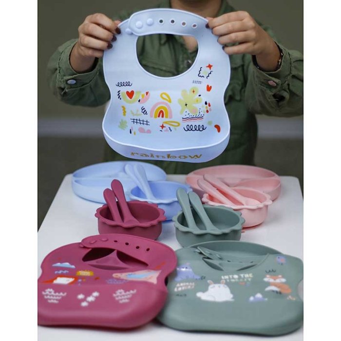 پیشبند و ظرف غذا کودک سیلیکونی کد GYFD001