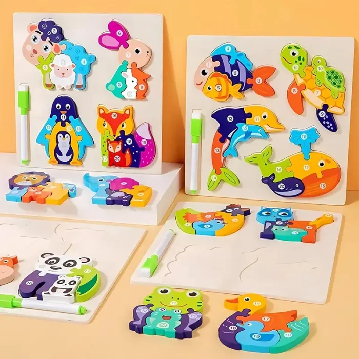 پازل چوبی جاگذاری 4 عددی طرح حیوانات جنگل کد JHTOY9325