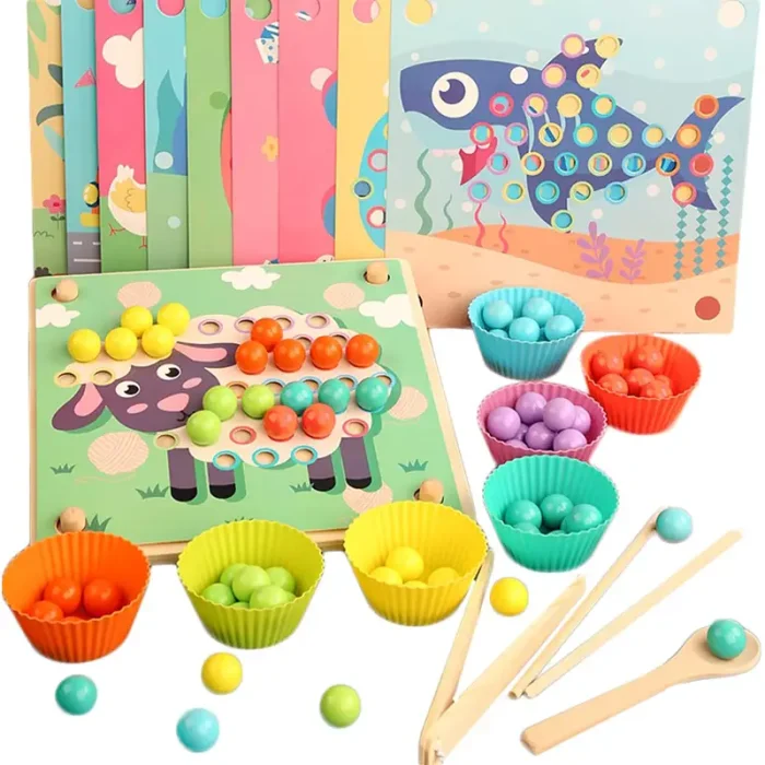 اسباب بازی مونته سوری جایگذاری با انبر طرح حیوانات 40 تکه کد QIYI