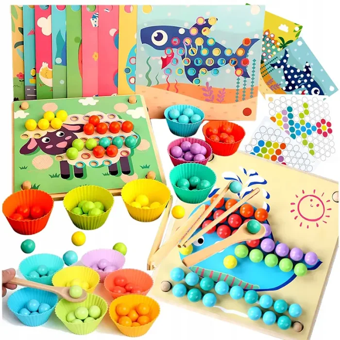 اسباب بازی مونته سوری جایگذاری با انبر طرح حیوانات 40 تکه کد QIYI