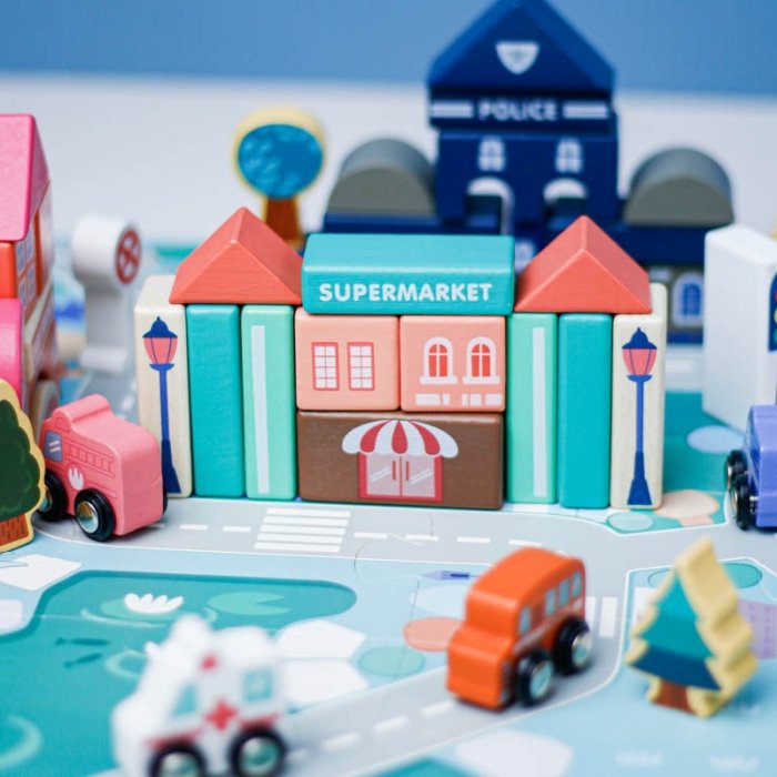 بریکس چوبی خانه سازی 115 تکه با صفحه بازی کد JHTOY101