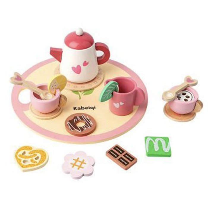 اسباب بازی ست چای خوری چوبی 18 تکه صورتی کد TB2324100258