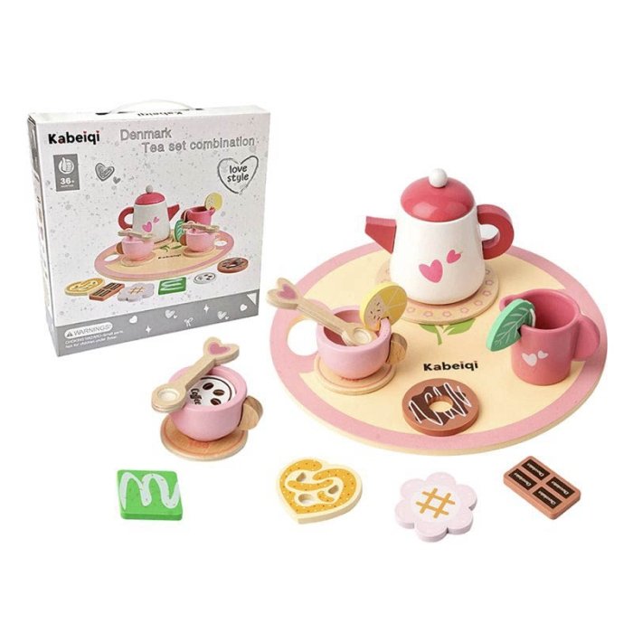 اسباب بازی ست چای خوری چوبی 18 تکه صورتی کد TB2324100258