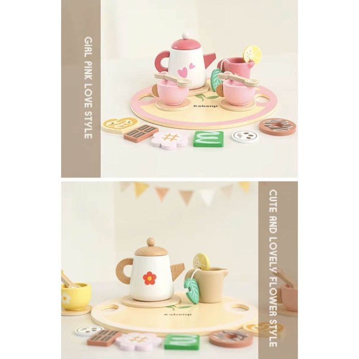 اسباب بازی ست چای خوری چوبی 18 تکه صورتی کد TB2324100258