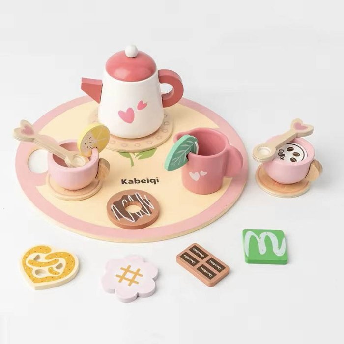 اسباب بازی ست چای خوری چوبی 18 تکه صورتی کد TB2324100258