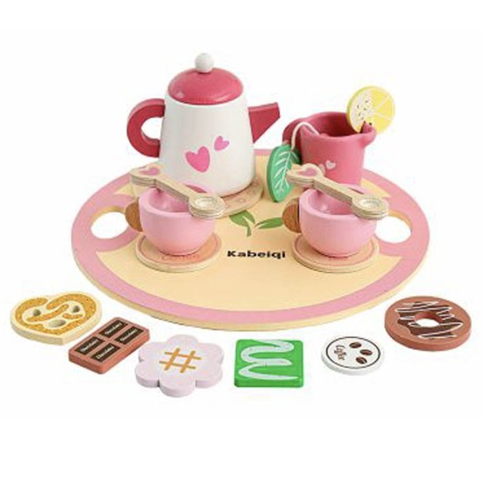اسباب بازی ست چای خوری چوبی 18 تکه صورتی کد TB2324100258