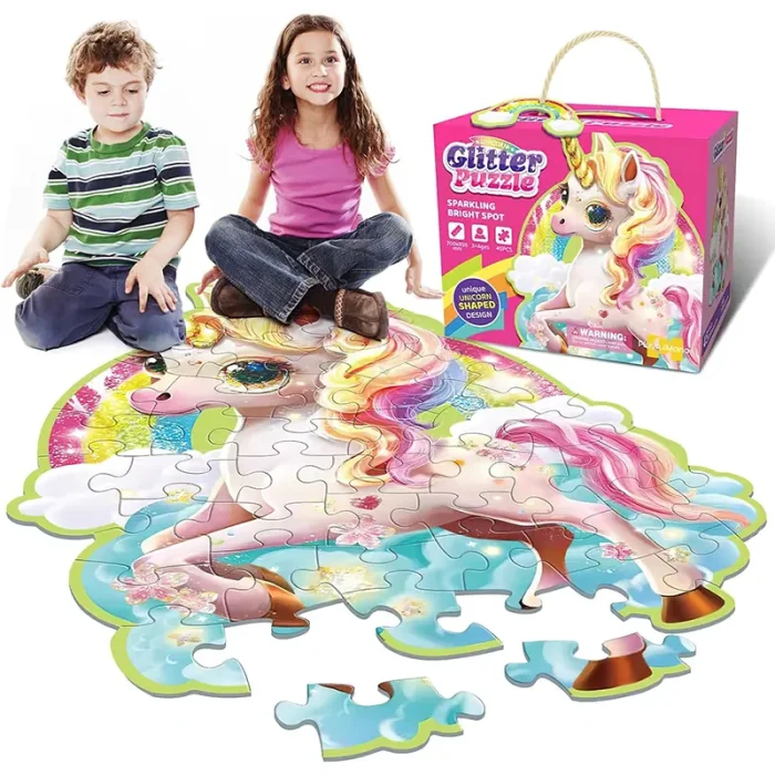 پازل کودک 45 تکه مدل یونیکورن GLITTER PUZZLE رنگین کمان کد 88949