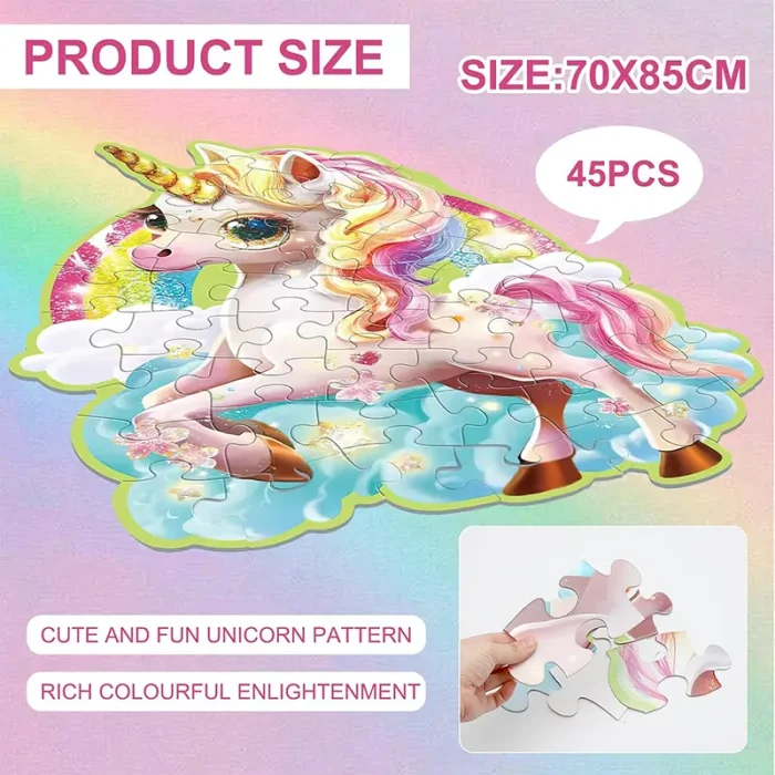 پازل کودک 45 تکه مدل یونیکورن GLITTER PUZZLE رنگین کمان کد 88949