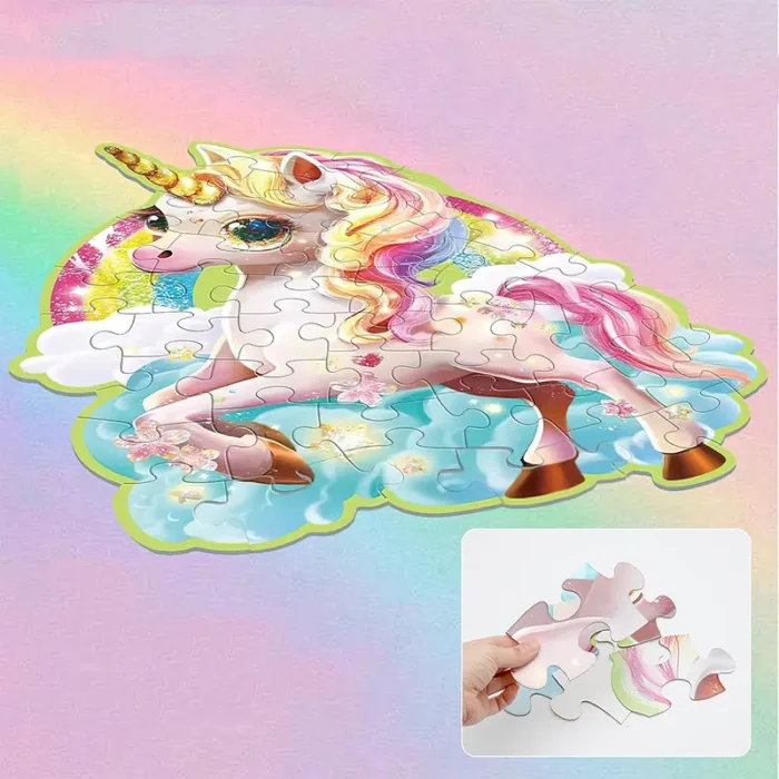پازل کودک 45 تکه مدل یونیکورن GLITTER PUZZLE رنگین کمان کد 88949