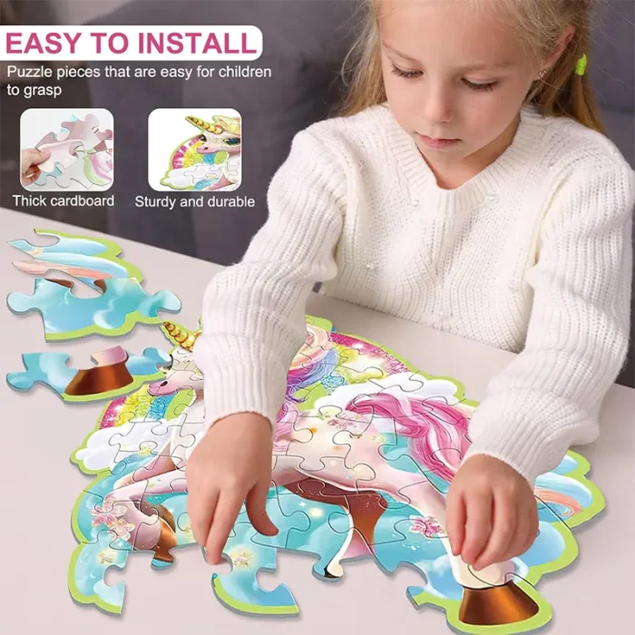 پازل کودک 45 تکه مدل یونیکورن GLITTER PUZZLE رنگین کمان کد 88949