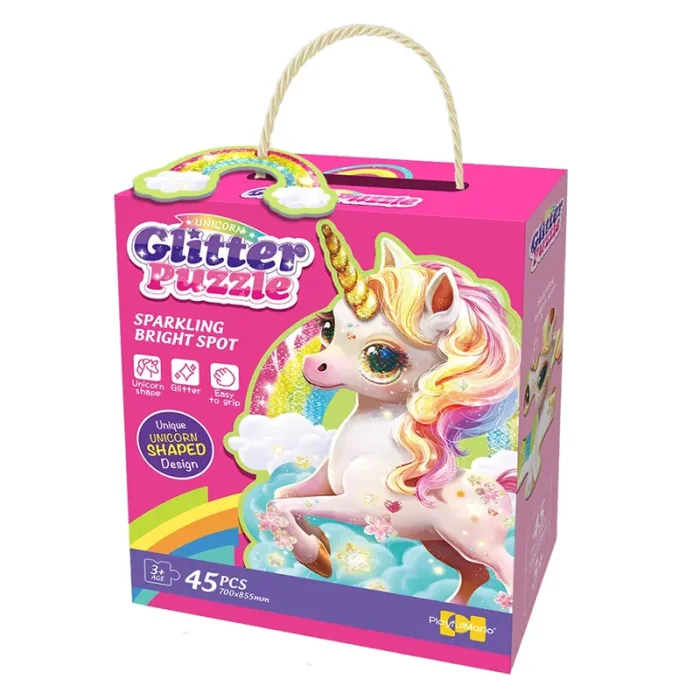 پازل کودک 45 تکه مدل یونیکورن GLITTER PUZZLE رنگین کمان کد 88949