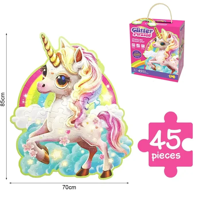 پازل کودک 45 تکه مدل یونیکورن GLITTER PUZZLE رنگین کمان کد 88949