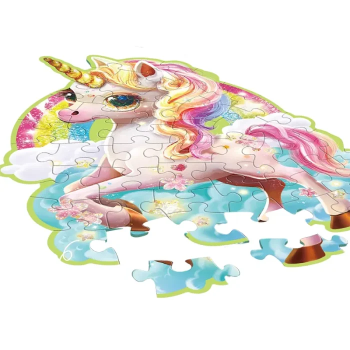 پازل کودک 45 تکه مدل یونیکورن GLITTER PUZZLE رنگین کمان کد 88949