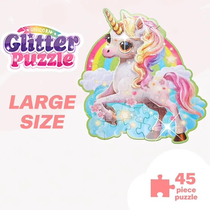پازل کودک 45 تکه مدل یونیکورن GLITTER PUZZLE رنگین کمان کد 88949