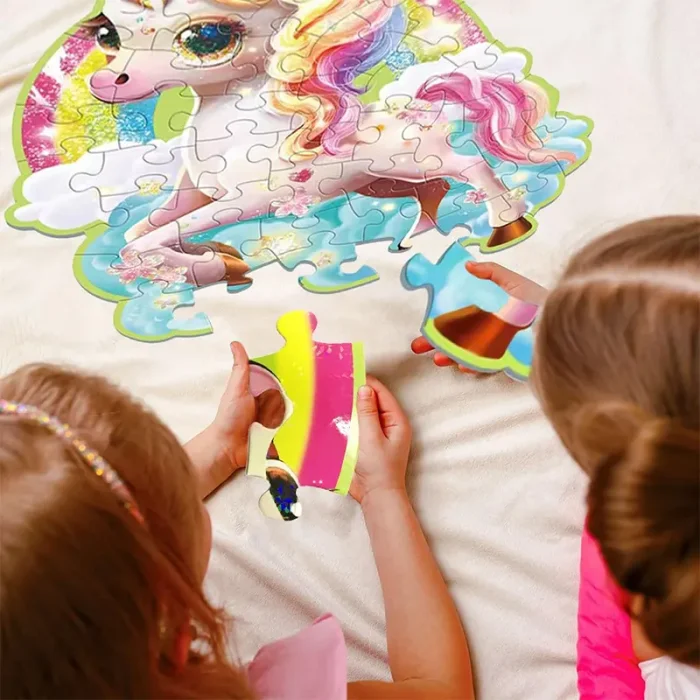 پازل کودک 45 تکه مدل یونیکورن GLITTER PUZZLE رنگین کمان کد 88949