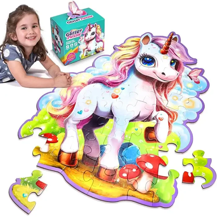 پازل کودک 45 تکه مدل یونیکورن GLITTER PUZZLE جنگل کد 88950