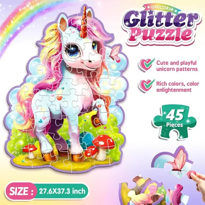 پازل کودک 45 تکه مدل یونیکورن GLITTER PUZZLE جنگل کد 88950