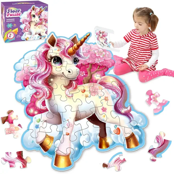 پازل کودک 45 تکه مدل یونیکورن GLITTER PUZZLE جادویی کد 88951