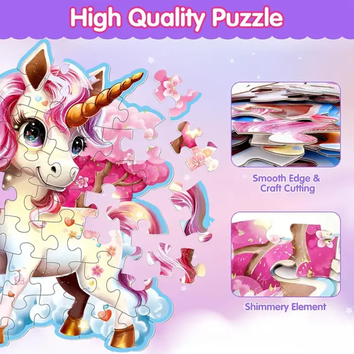 پازل کودک 45 تکه مدل یونیکورن GLITTER PUZZLE جادویی کد 88951