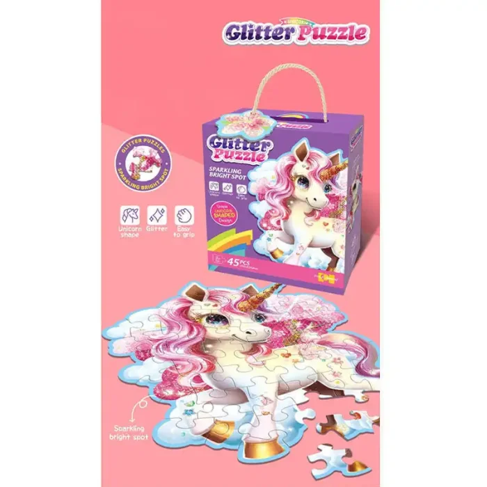 پازل کودک 45 تکه مدل یونیکورن GLITTER PUZZLE جادویی کد 88951