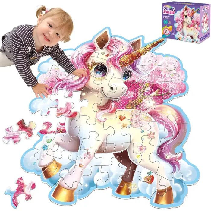 پازل کودک 45 تکه مدل یونیکورن GLITTER PUZZLE جادویی کد 88951