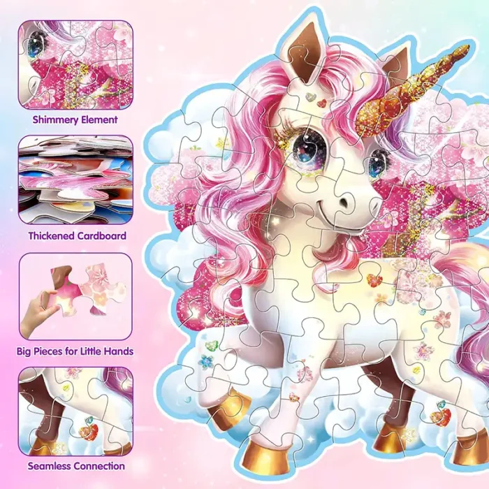 پازل کودک 45 تکه مدل یونیکورن GLITTER PUZZLE جادویی کد 88951